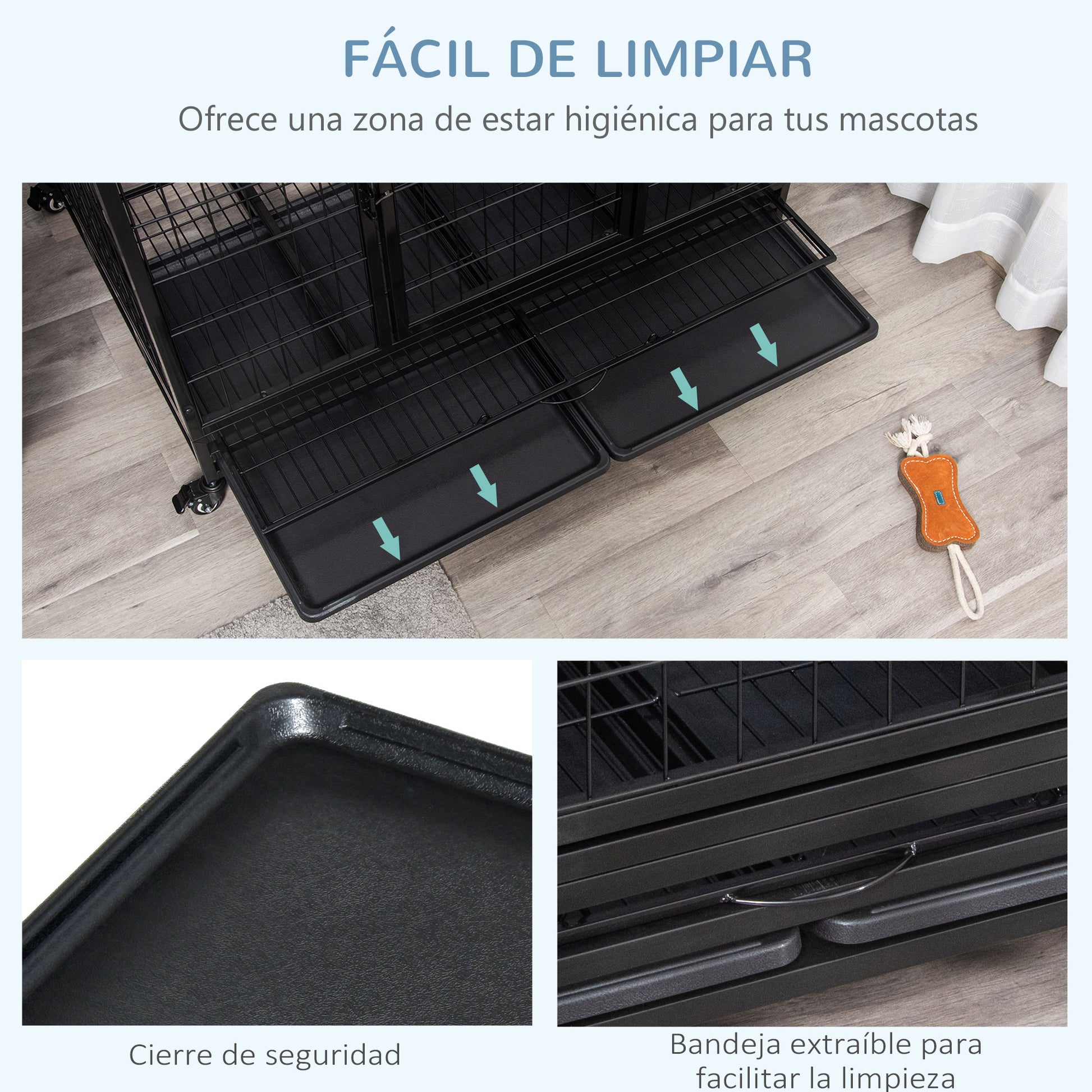 Pawhut Jaula De Metal Para Perros Con Ruedas Y Frenos Bandeja Extraíble 109x76x87cm_5