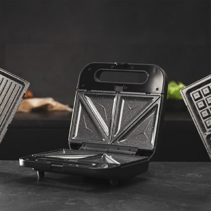 Sandwichera Con Placa Intercambiables Rock'n Toast 1000 3in1. 800 W, Capacidad 2 Sándwiches, Acabados Acero Inox, Revestimiento De Piedra, Incluye 3_3