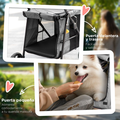Pawhut Cochecito Para Perros Plegable Con 5 Ventanas 2 Puertas 107x67x102cm Gris_5