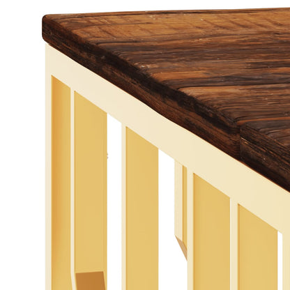 Mesa De Centro Acero Inoxidable Madera Maciza Reciclada Dorada_3