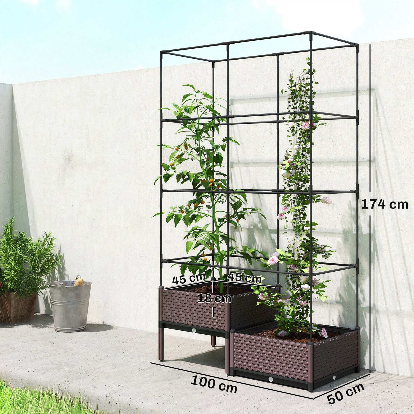 Outsunny Jardinera Con Enrejado Metálico Para Plantas Trepadoras 100x50x174 Cm_2