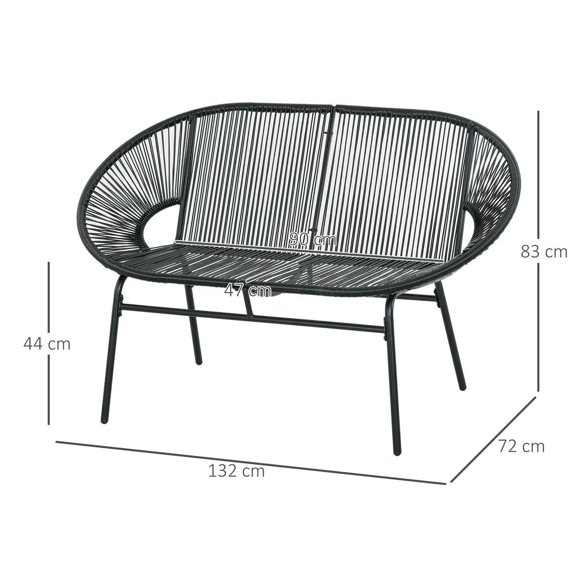 Outsunny Silla Acapulco De 2 Plazas Con Reposabrazos Cojines 132x72x83 Cm Negro_2