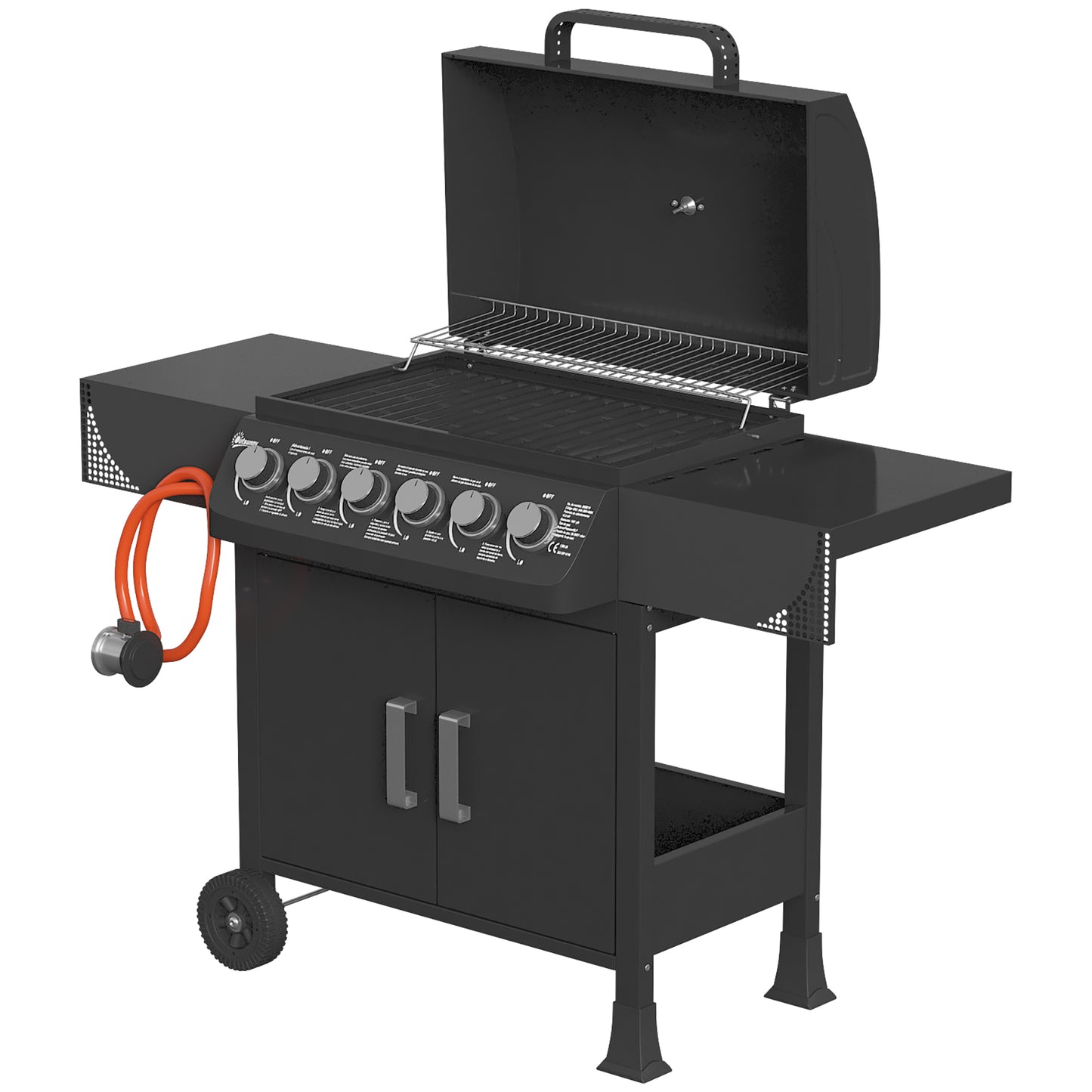 Outsunny Barbacoa De Gas Con 6 Quemadores 15 Kw Termómetro Y Mesas Laterales_3