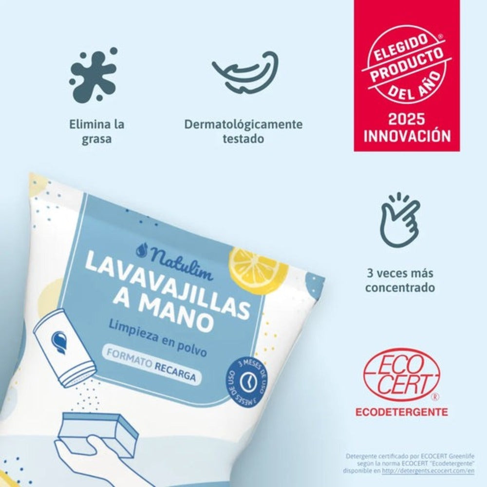 Polvo Lavavajillas a mano Pack (bote + refill) limón Natulim