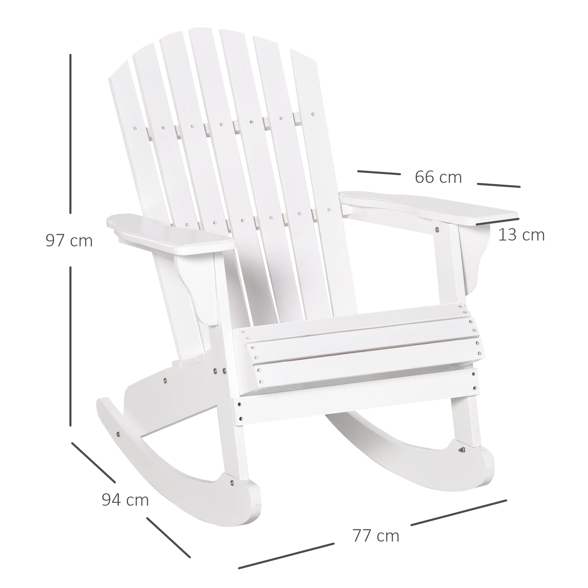 Outsunny Silla De Jardín Mecedora Silla Adirondack De Madera 77x94x97cm Blanco_2