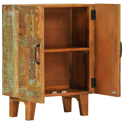 Aparador Tallado A Mano Madera Maciza Reciclada 55x30x75 Cm._0