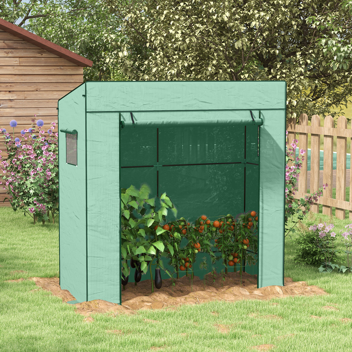 Invernadero Outsunny Acero, Pe Verde 196x77x197 Cm_4