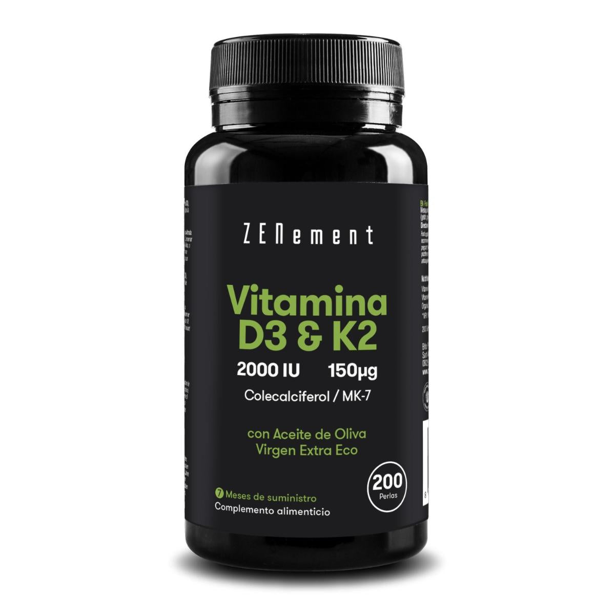 Vitamina D3 + K2, Colecalciferol (2000 UI) & MK-7 (150 μg) Zenement, 200 comprimidos