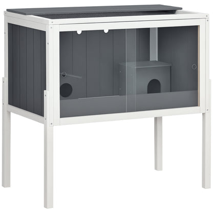 Pawhut Jaula Para Hámster De Madera 82x45x81 Cm Con 2 Puertas De Acrílico Gris_0