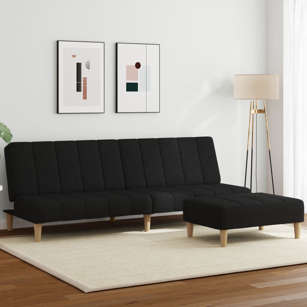 Sofá Cama De 2 Plazas Con Taburete Tela Negro / Vetonek_2