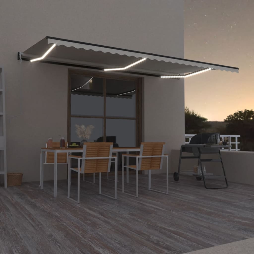 Toldo Automático Con Led Sensor De Viento Crema 600x350 Cm_1