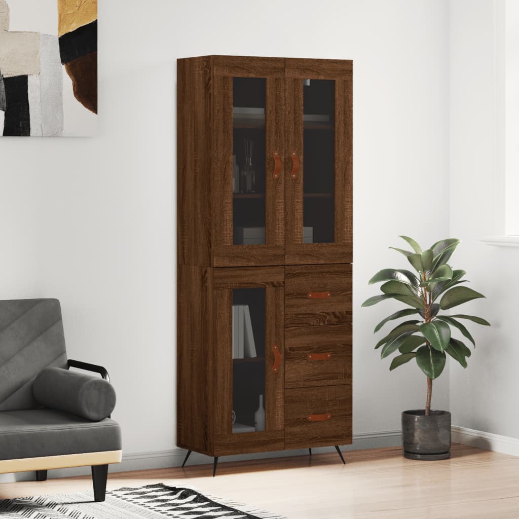 Aparador Alto Madera Contrachapada Marrón Roble 69,5x34x180 Cm_0
