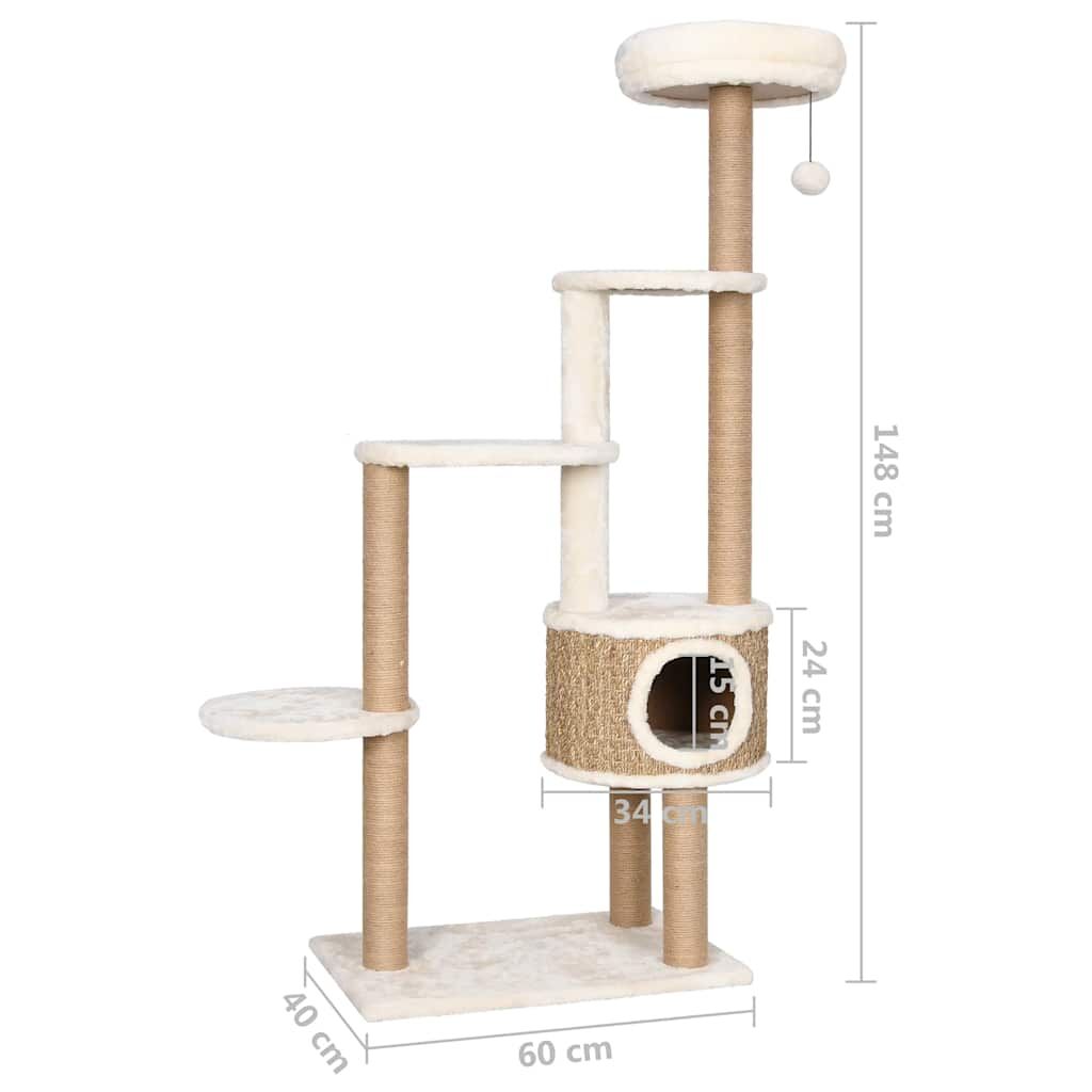 Vidaxl Árbol Para Gatos Cojín Lujo Poste Rascador Hierba Marina 148 Cm_2
