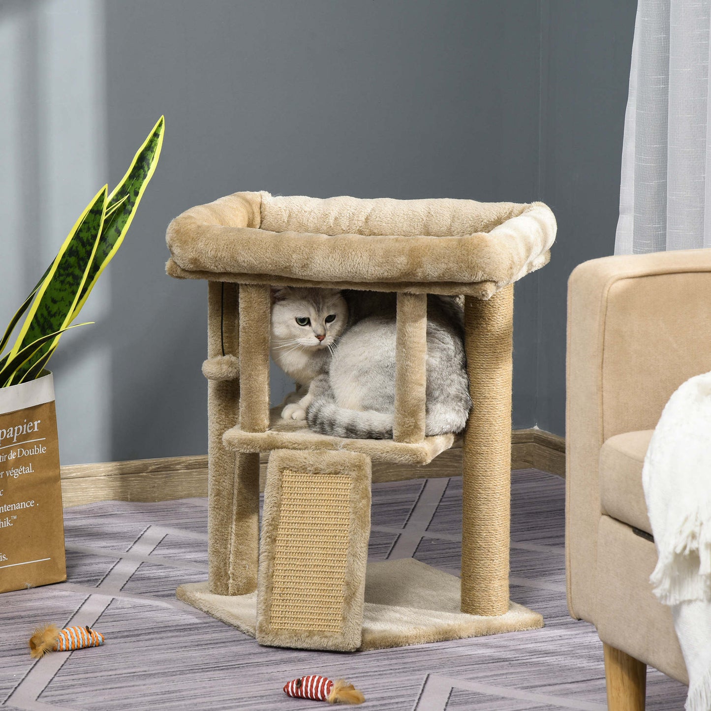 Pawhut Árbol Rascador Para Gatos Pequeños De 57 Cm Con Poste De Yute Rascador_4