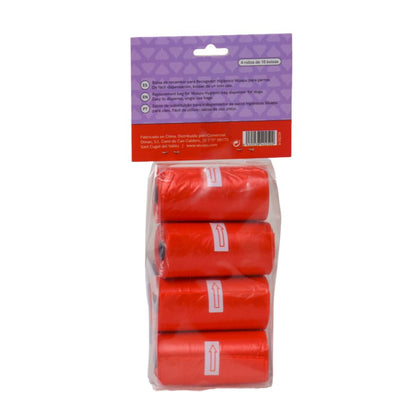 Pack 4 Rollos Color Rojo De Bolsas Higiénicas Recoge Excrementos De Perro. Rollos De 15 Bolsas