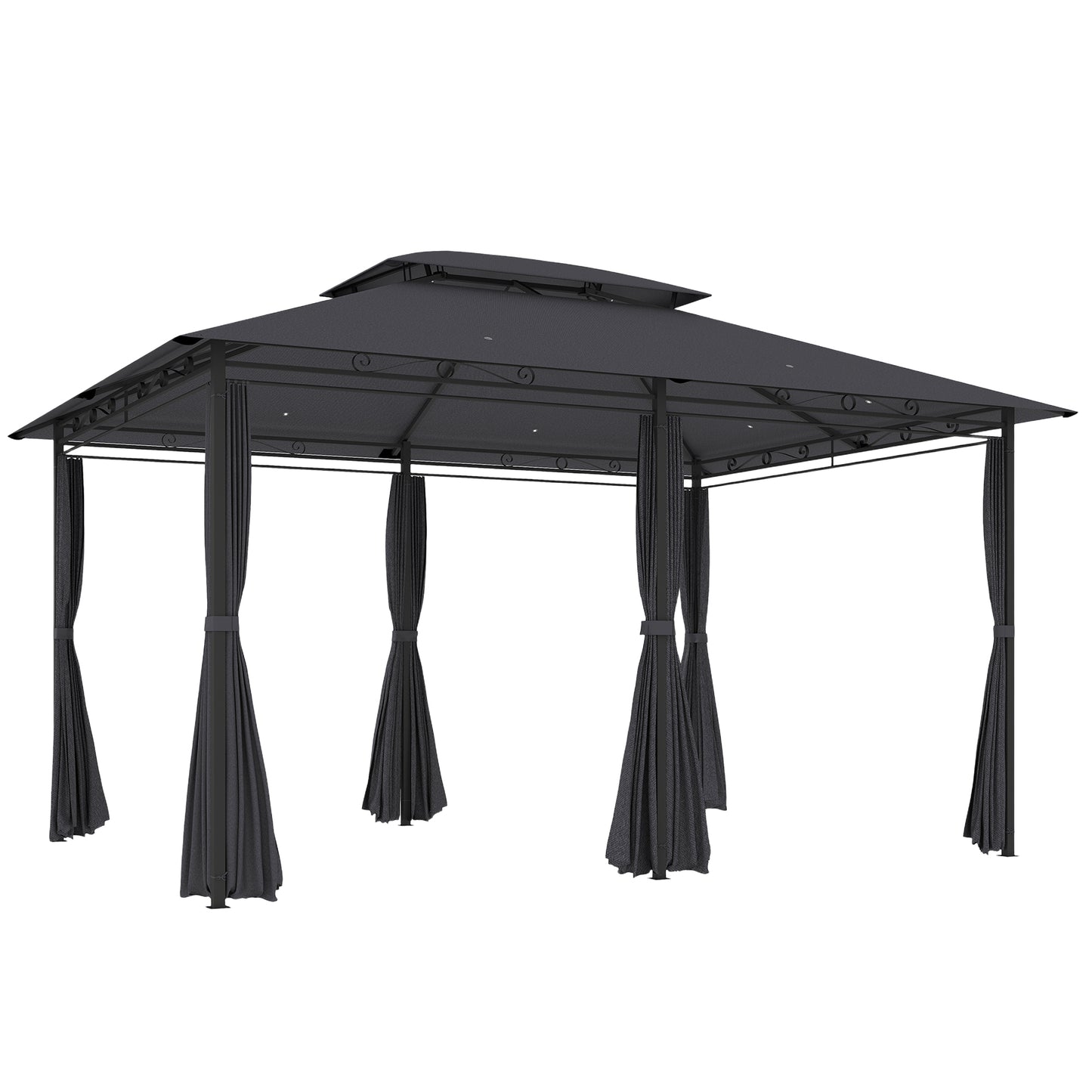 Outsunny Cenador Para Jardín 3x4 M Con Doble Techo Paredes Laterales Gris_0