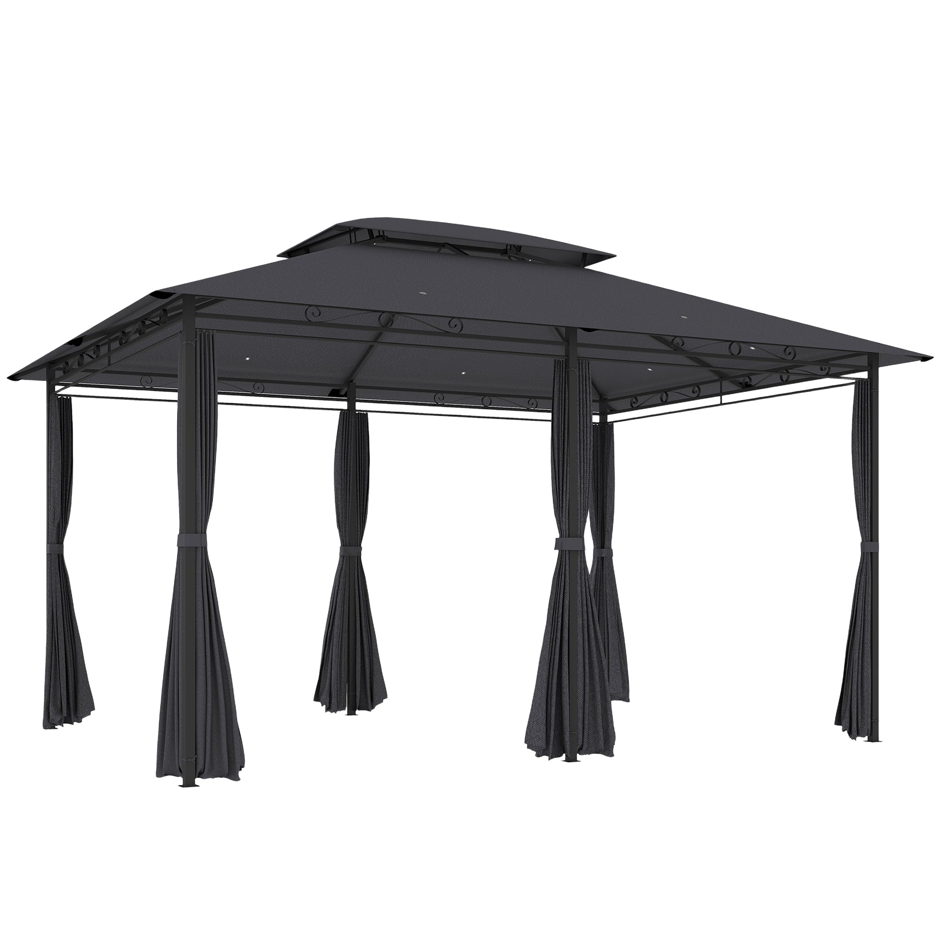 Outsunny Cenador Para Jardín 3x4 M Con Doble Techo Paredes Laterales Gris_0