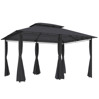 Outsunny Cenador Para Jardín 3x4 M Con Doble Techo Paredes Laterales Gris_0