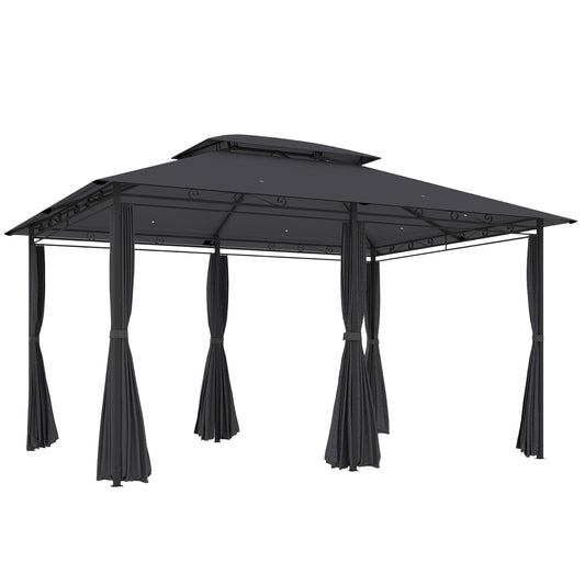 Outsunny Cenador Para Jardín 3x4 M Con Doble Techo Paredes Laterales Gris_0