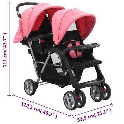 Vidaxl Carrito Para 2 Niños Tandem De Acero Rosa Y Negro_2