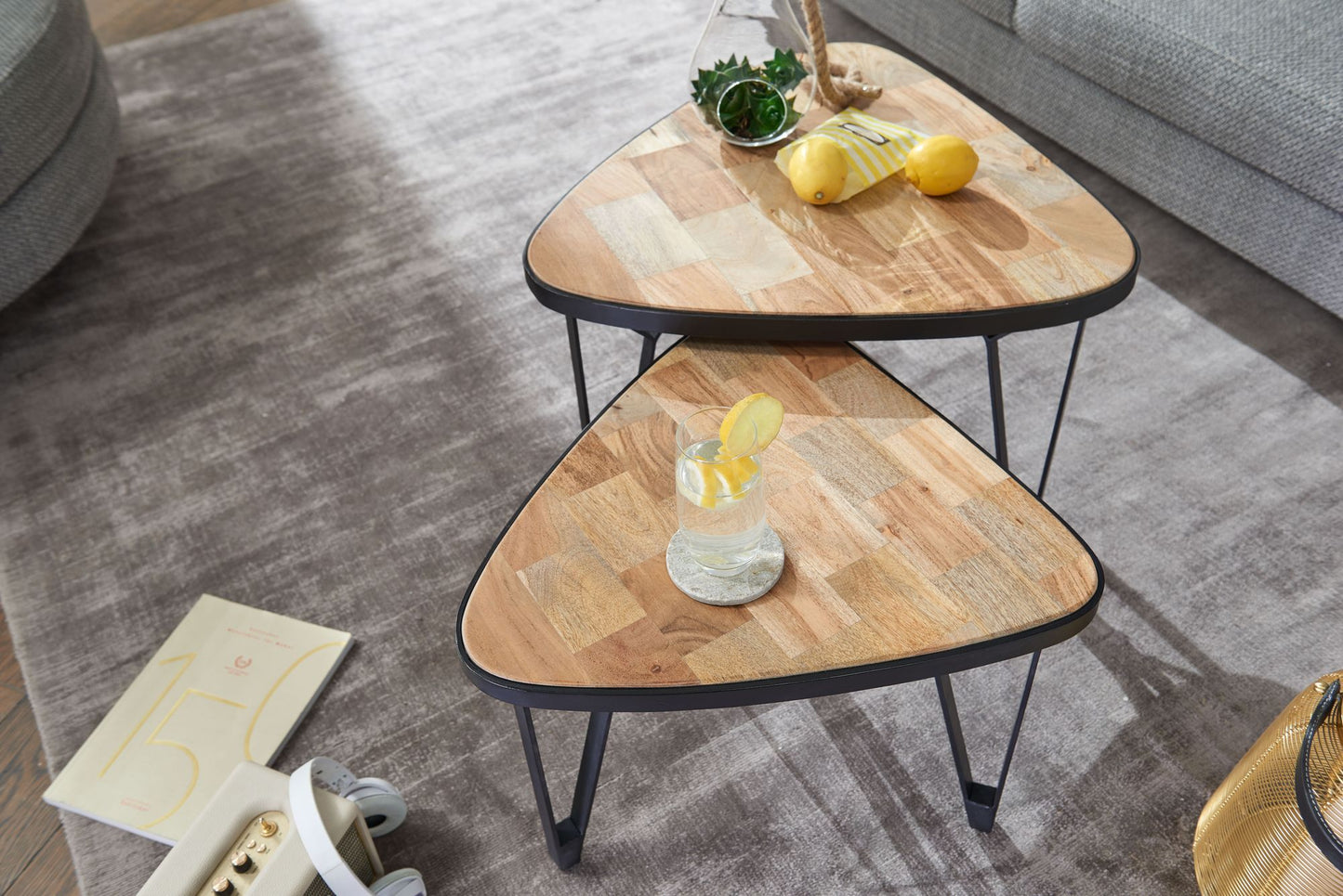 Diseño De 2 Mesas Nido De Madera Maciza De Mango / Acacia Triangular_3