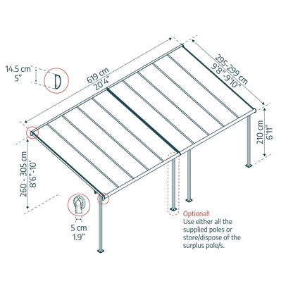 Pérgola adosada Sierra 299x610 m gris