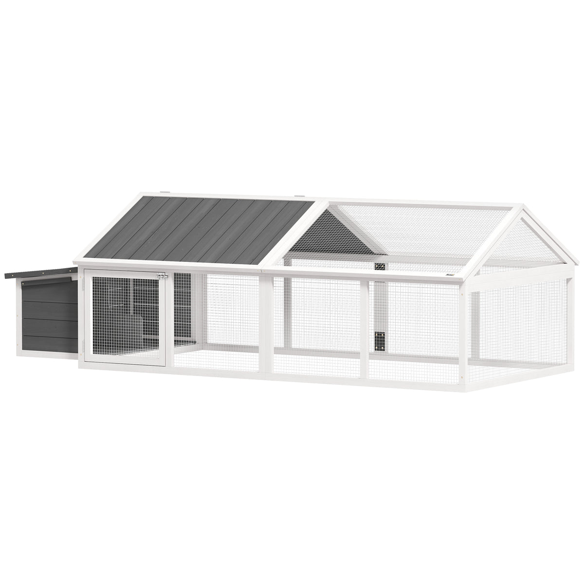 Pawhut Gallinero De Madera 240x112,5x76 Cm Con Techo Abatible Y Nido Blanco_0