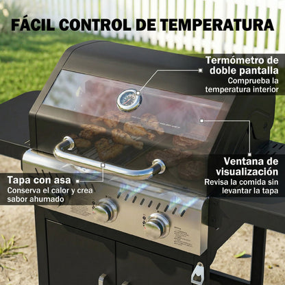 Outsunny Barbacoa De Gas Con 3 Quemadores 7,5 Kw Termómetro Mesas Laterales_5