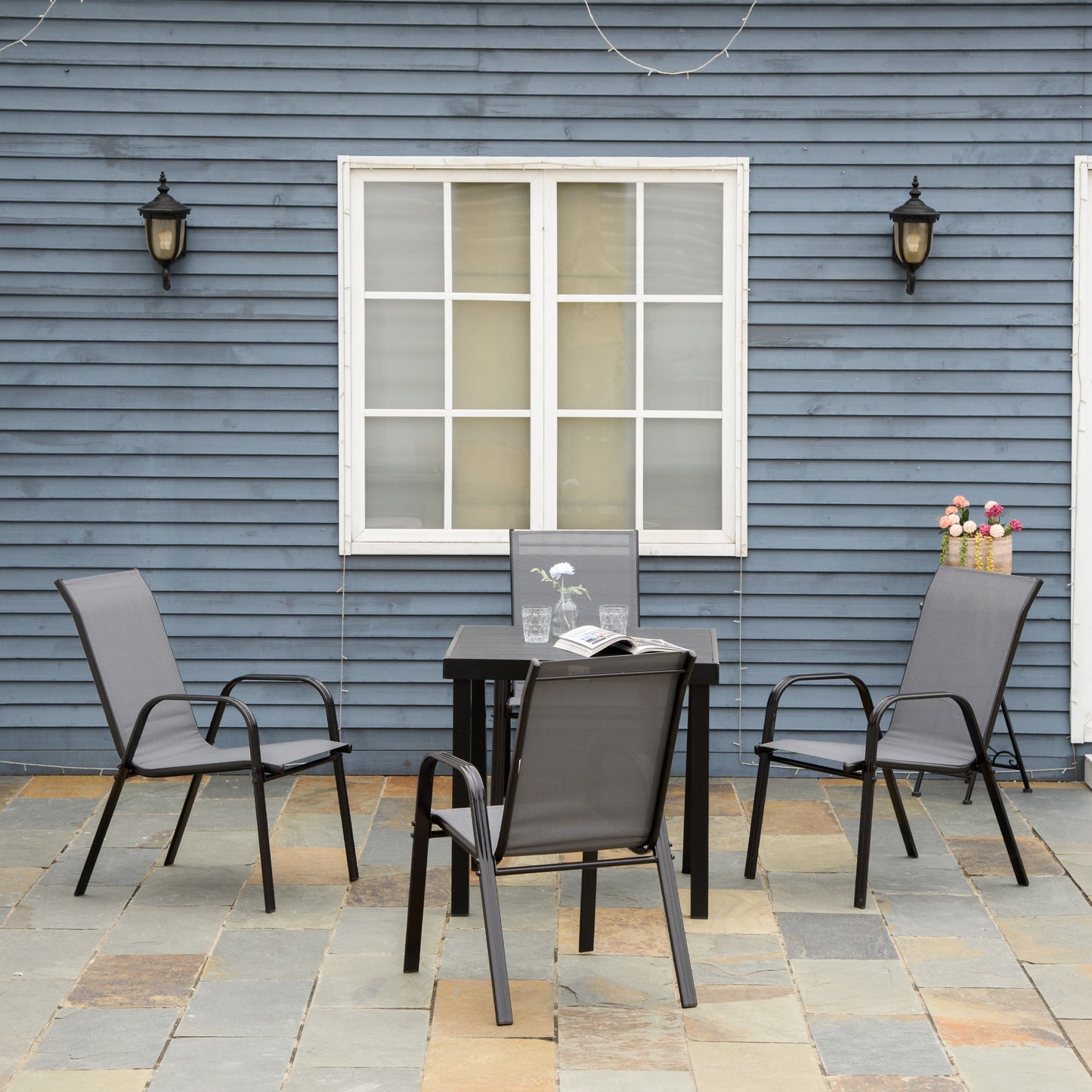Outsunny Juego De 4 Sillas De Jardín Exterior 54x75,5x95 Cm Gris_1