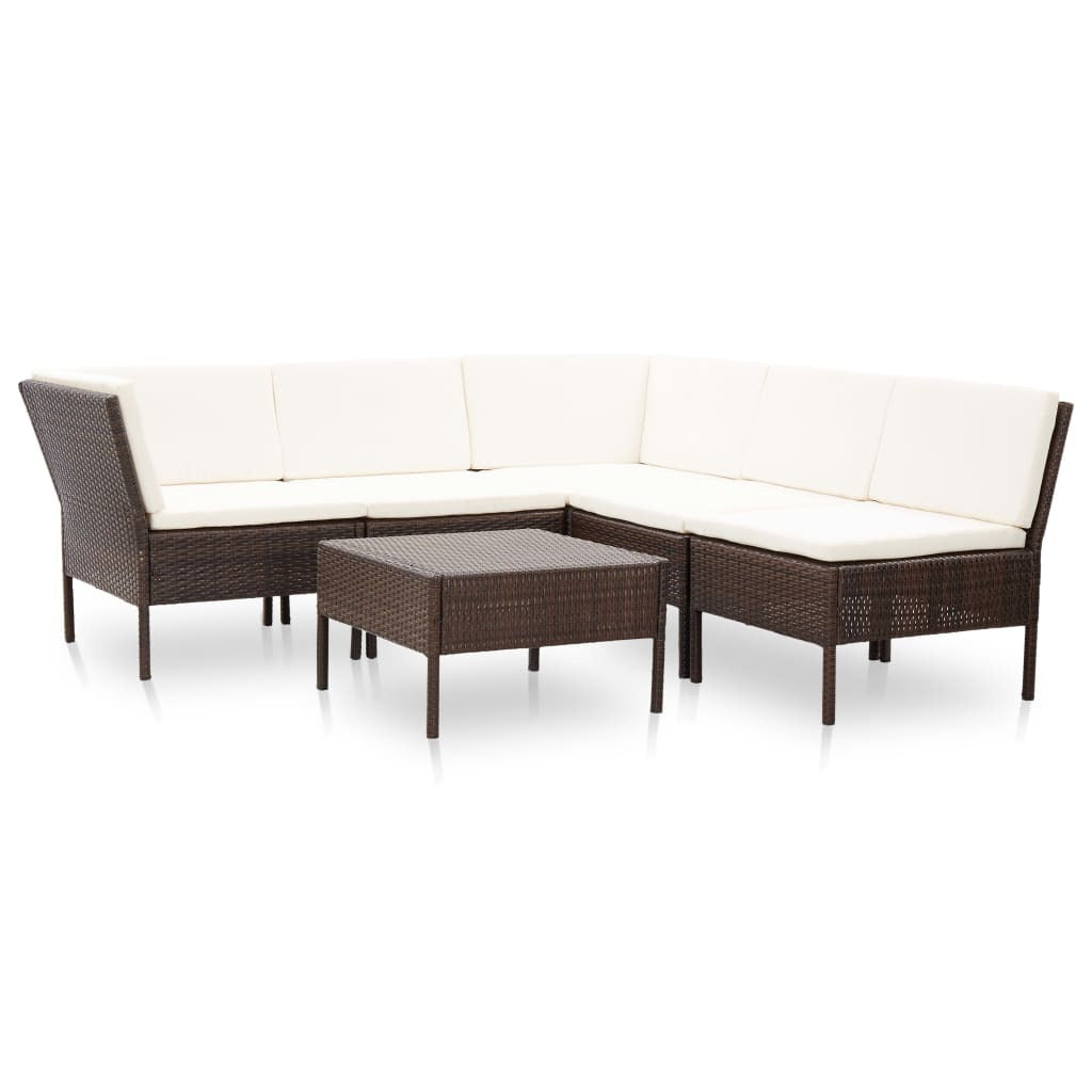 Vidaxl Set Muebles De Jardín 6 Piezas Y Cojines Ratán Sintético Marrón_0