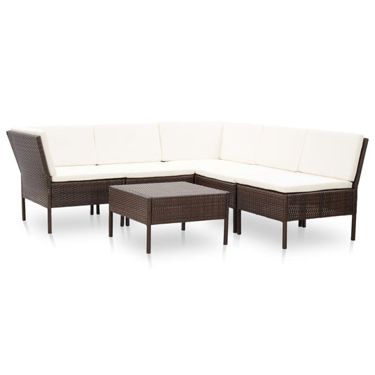 Vidaxl Set Muebles De Jardín 6 Piezas Y Cojines Ratán Sintético Marrón_0