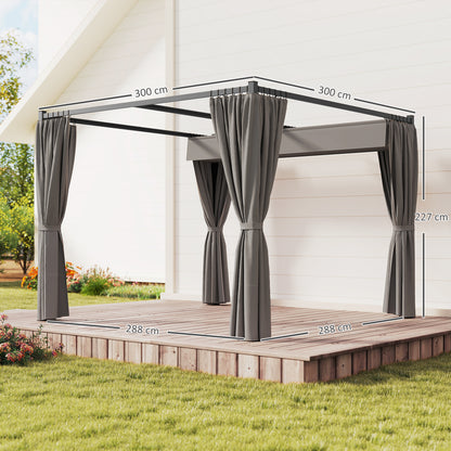 Outsunny Pérgola De Jardín 3x3 M Con Techo Y Paredes Laterales Retráctil Gris_2