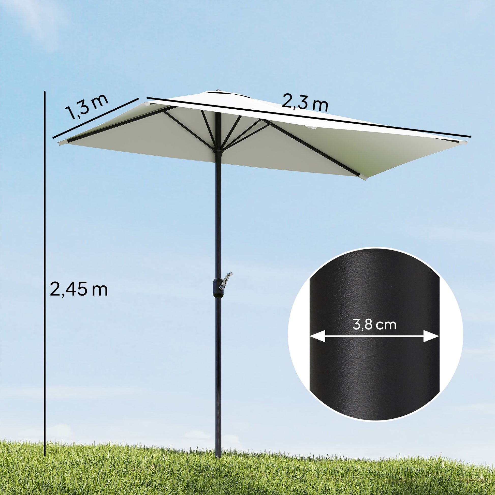 Outsunny Media Sombrilla 230x130x245 Cm Parasol De Pared Con Manivela Crema_2