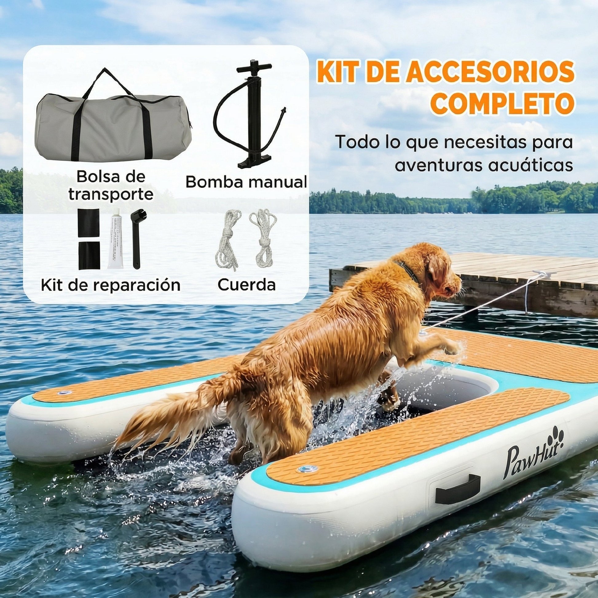 Pawhut Rampa De Agua Hinchable Para Perros Para Piscina Barcos Lagos 151x102 Cm_3