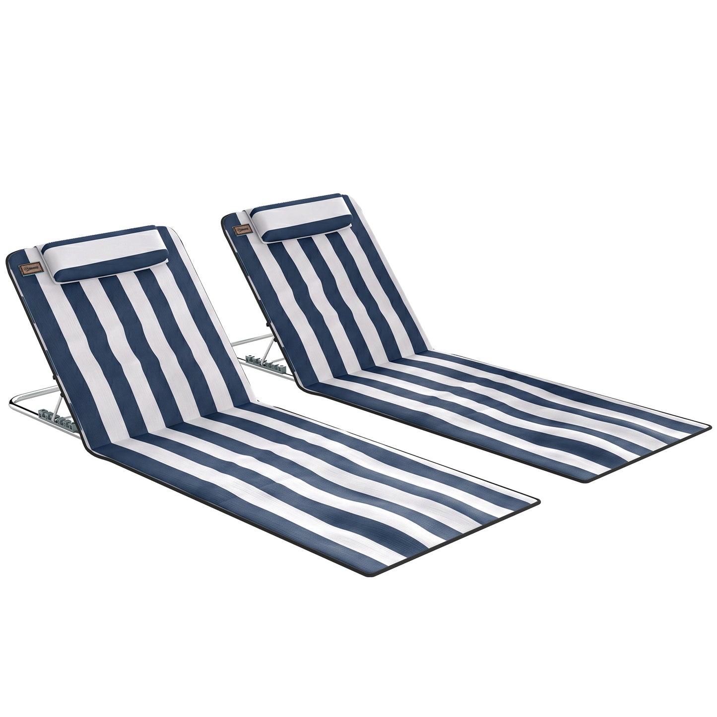 Outsunny Conjunto De 2 Esterillas De Playa Plegable 134x48x33-43 Cm Blanco Azul_0