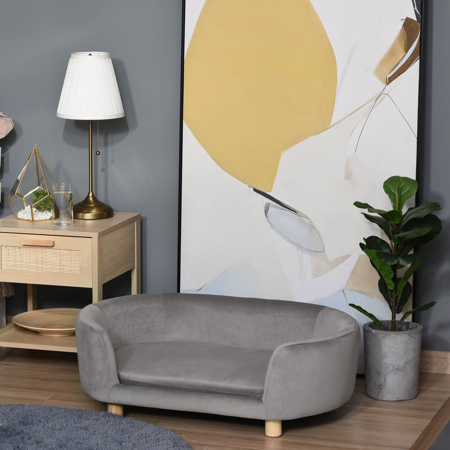 Pawhut Sofá Para Perros Pequeños Con Patas De Madera 86x55x33 Cm Gris Claro_3