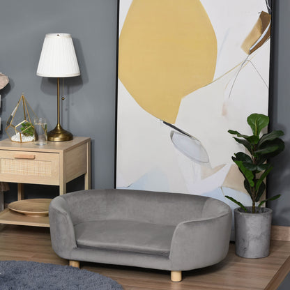 Pawhut Sofá Para Perros Pequeños Con Patas De Madera 86x55x33 Cm Gris Claro_3