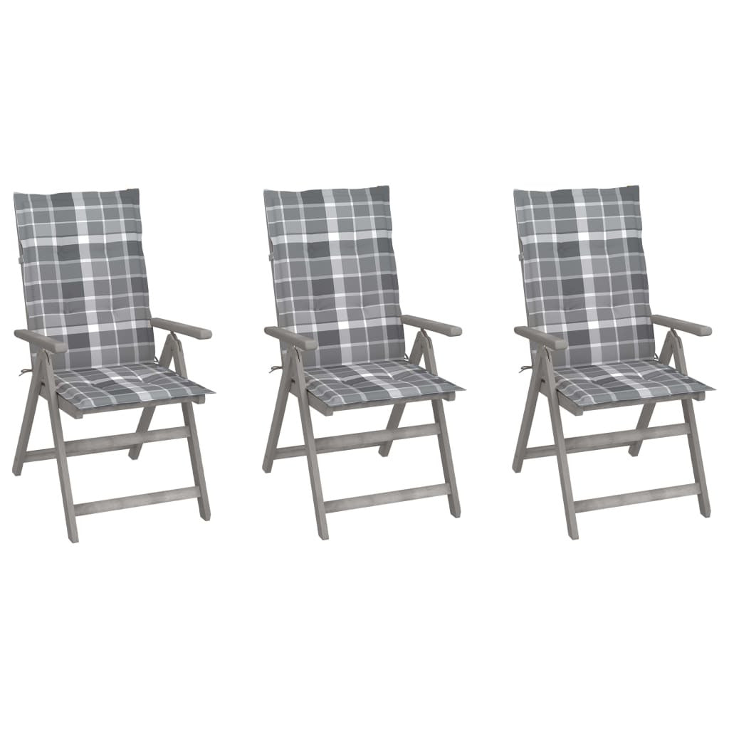 Vidaxl Sillas Reclinables Jardín Y Cojines 3 Uds Madera Maciza Acacia_0