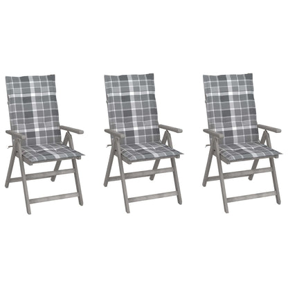 Vidaxl Sillas Reclinables Jardín Y Cojines 3 Uds Madera Maciza Acacia_0