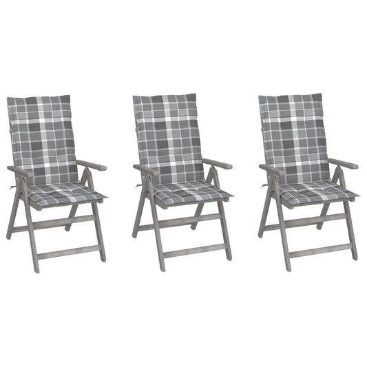 Vidaxl Sillas Reclinables Jardín Y Cojines 3 Uds Madera Maciza Acacia_0