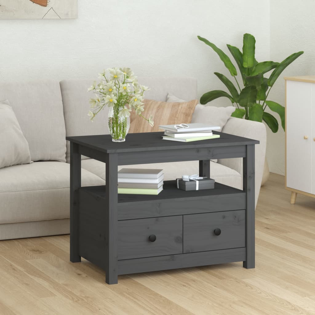 Mesa De Centro De Madera Maciza De Pino Gris 71x49x55 Cm_1
