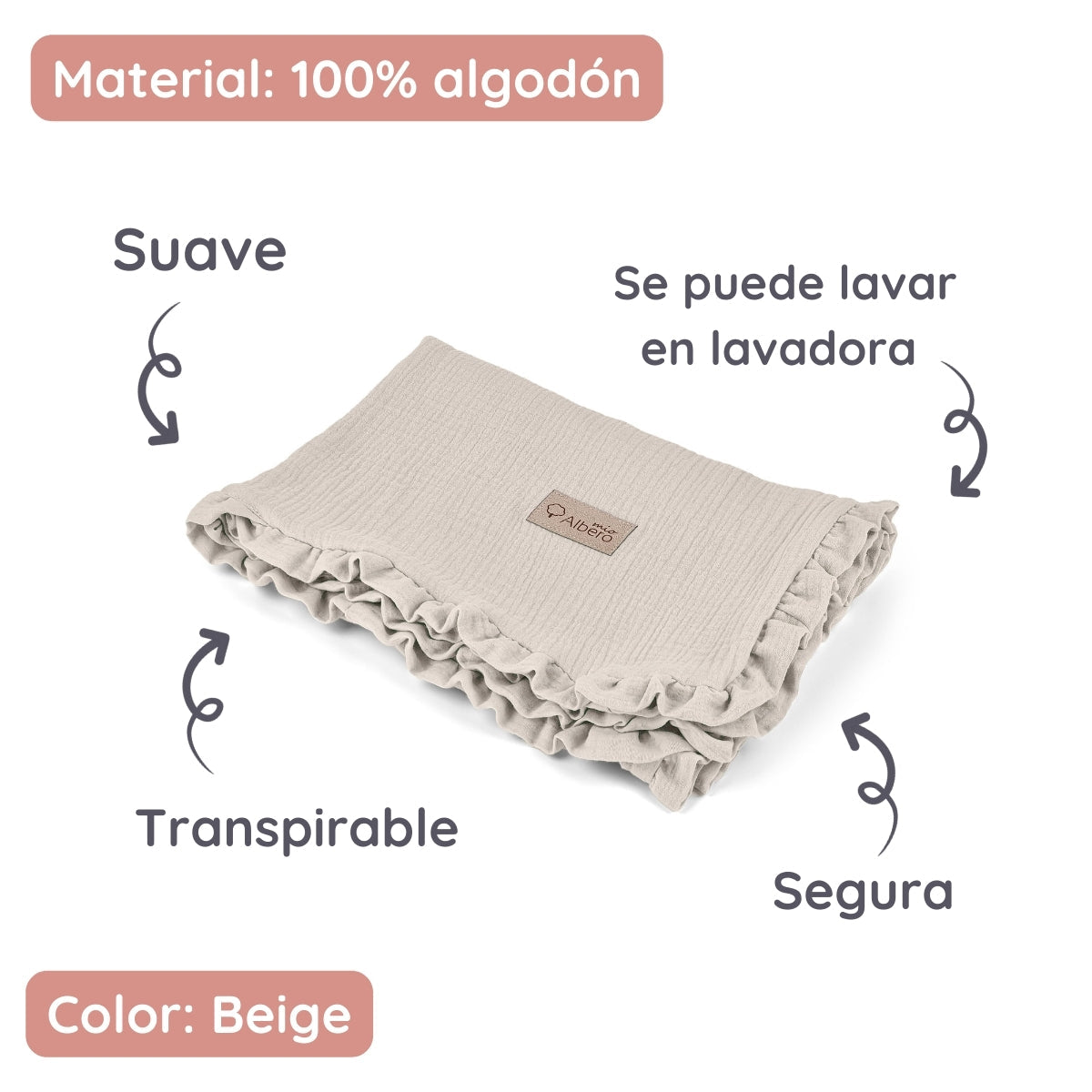 Manta De Bebé Doble Muselina Cotton Color Beige_3