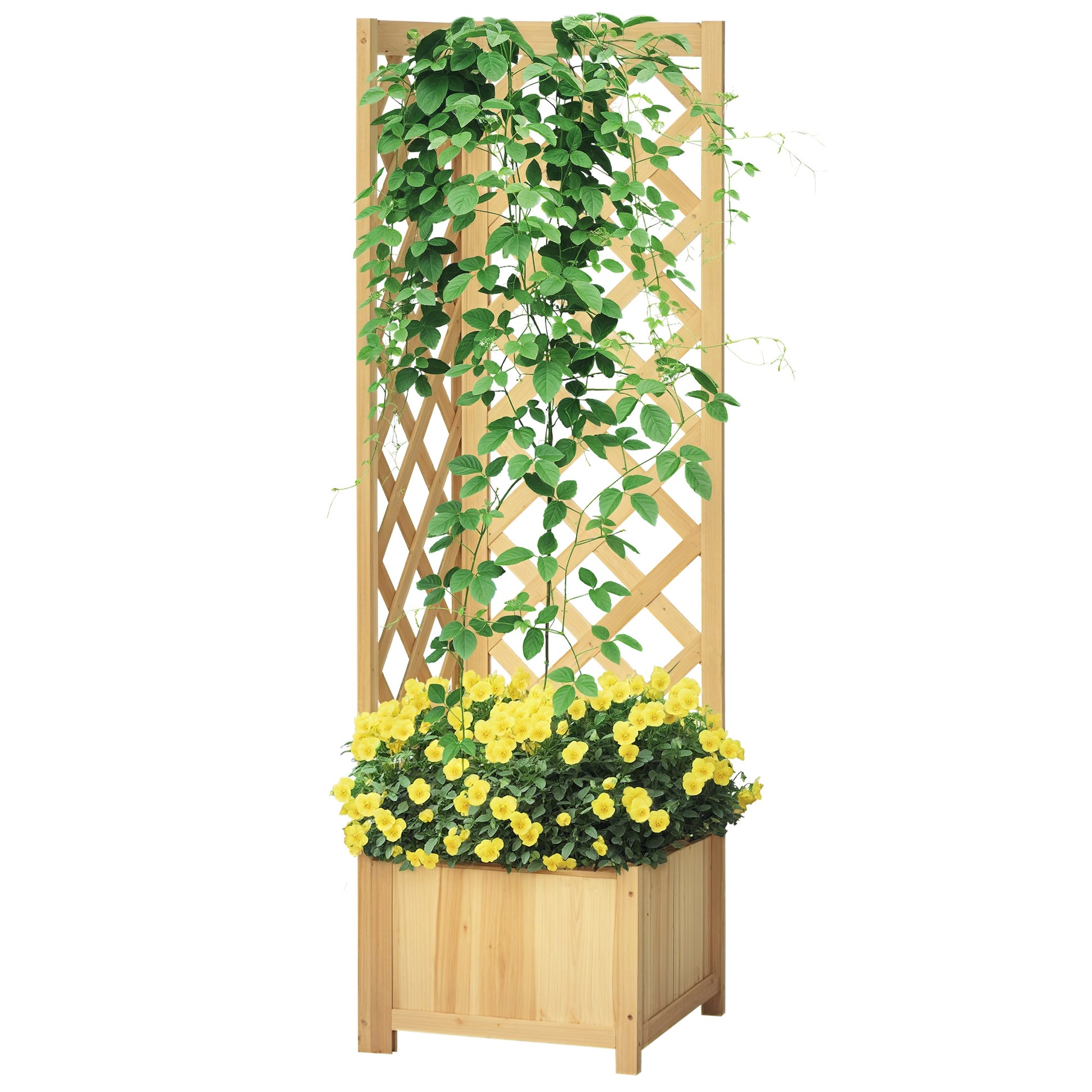 Outsunny Jardinera Con Enrejado De Madera Para Trepadoras 40x40x145 Cm Natural_0