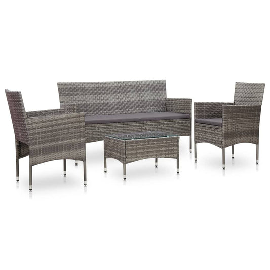 Vidaxl Set De Muebles De Jardín 4 Pzas Y Cojines Ratán Sintético Gris_0