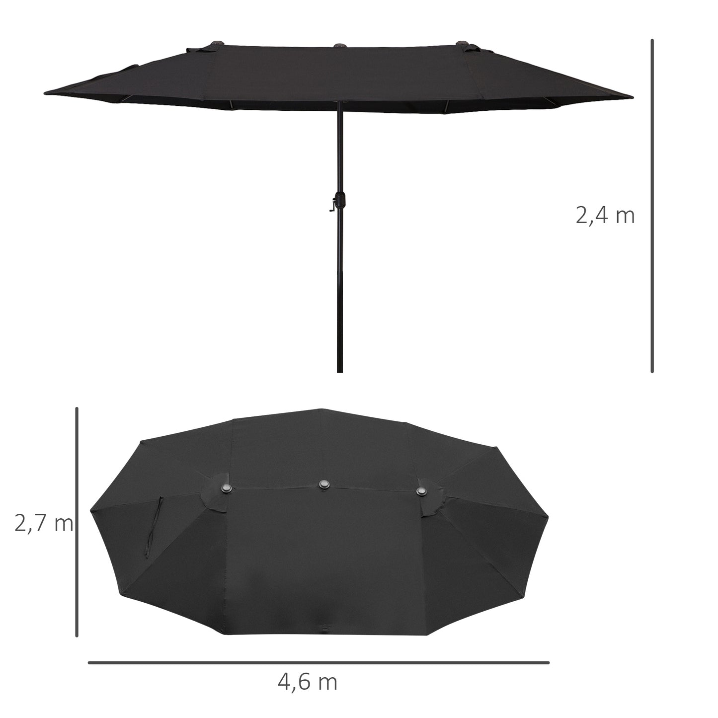 Outsunny Sombrilla Doble Extragrande 4,6x2,7 M Protección Solar Con Manivela_2