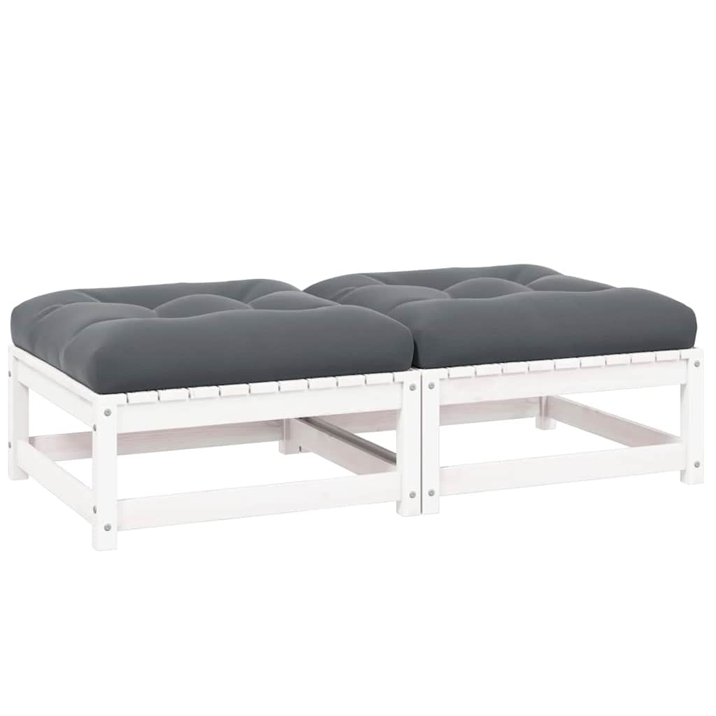 Vidaxl Taburetes De Jardín Con Cojines Blanco 2 Uds Madera Maciza Pino_0