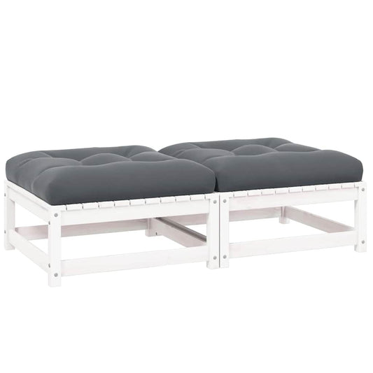 Vidaxl Taburetes De Jardín Con Cojines Blanco 2 Uds Madera Maciza Pino_0