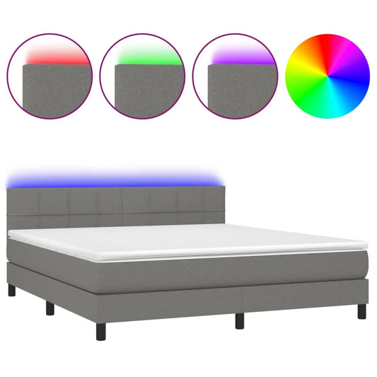 Cama Box Spring Colchón Y Luces Led Tela Gris Oscuro 160x200 Cm / Vetonek_0