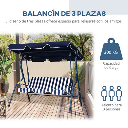 Outsunny Columpio Balancín Jardín 2-3 Plazas De Metal Con Techo Ajustable Azul_5