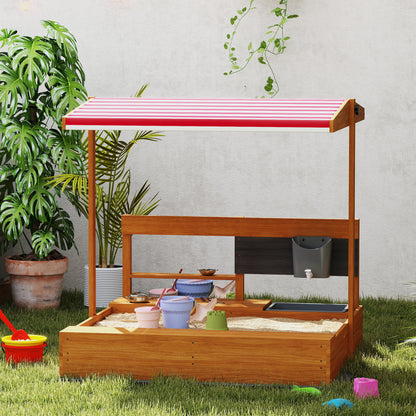 Outsunny Arenero De Madera Para Niños Con Techo Regulable 114x110x110 Cm Marrón_3